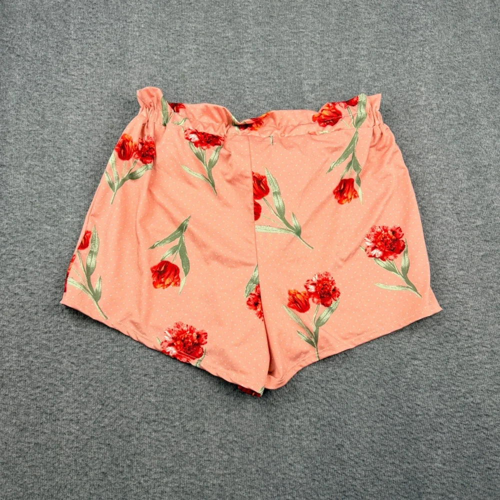 Love For Humanity Women's L Couture Pink Floral Polka Dot Paperbag Waist‎ Shorts